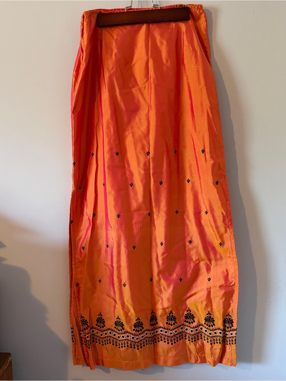 Bright Orange Embroidered Maxi Skirt